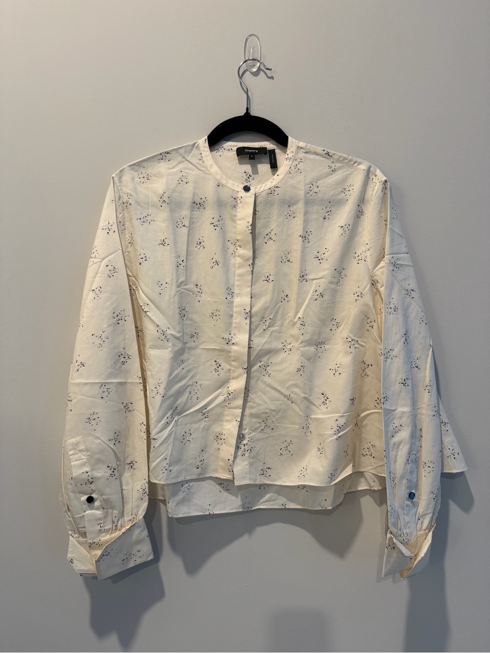 Theory Cream Embroidered Band-Collar Shirt Jacket
